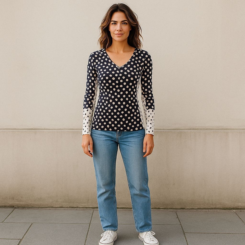SUSAN GRAVER BLOUSE SIZE XXS Polka Dot Long Sleeve Top